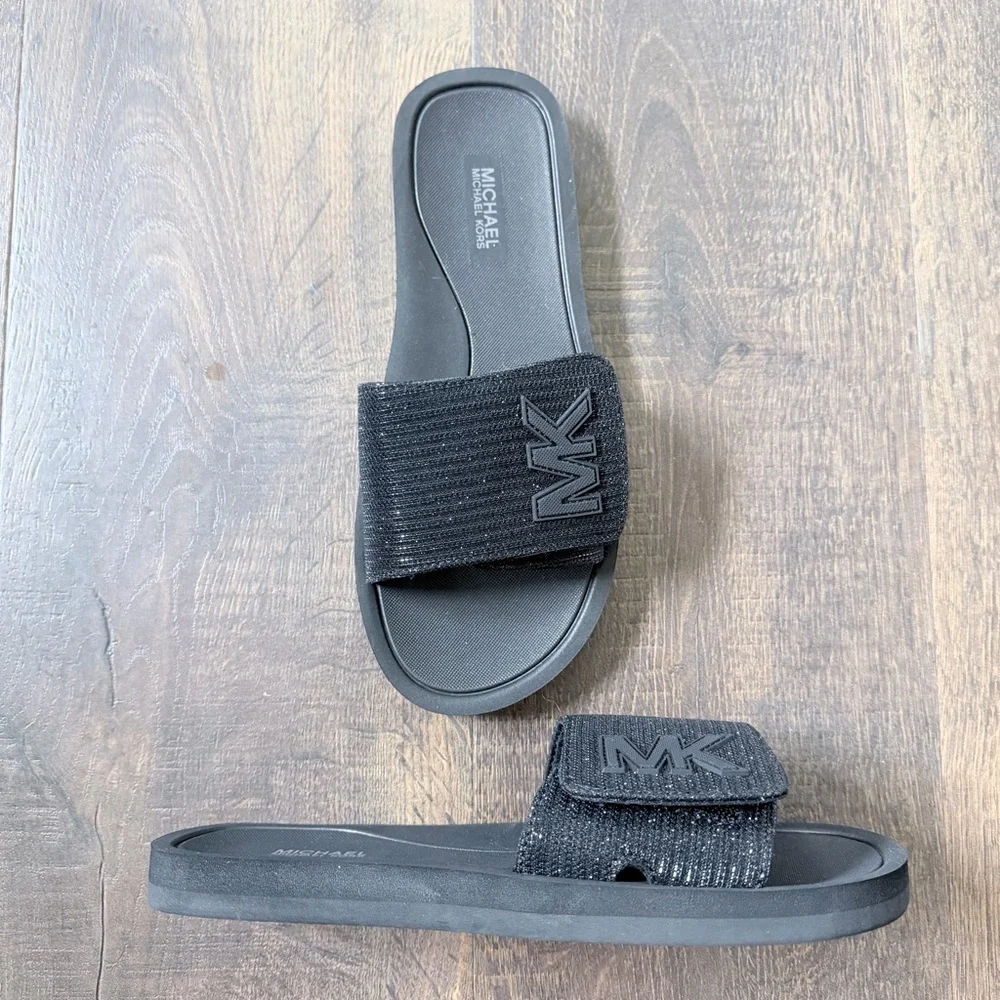 NEW Michael Kors MK Slide | Glitter Chain Mesh | Black | Size 8
